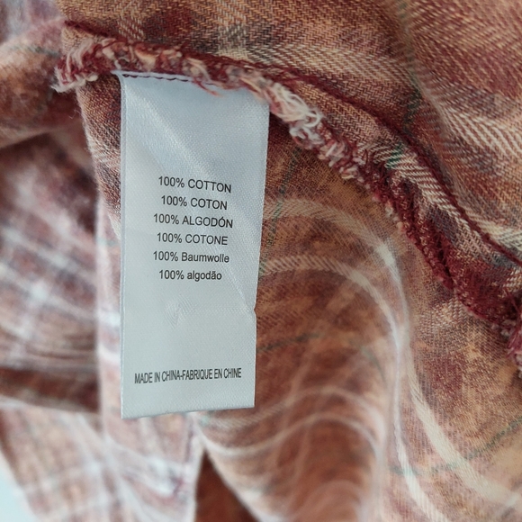 Crazy Train Plaid Bleach Splatter Button Front Shirt, M - Picture 8 of 9